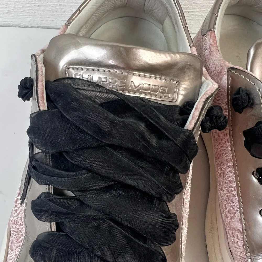 Philippe Model Blush Pink Metallic Accent Sneakers